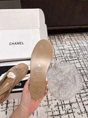 SLINGBACK LOAFER IN DARK BEIGE SUEDE AND SHEARLING