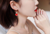 HAPPY HEART EARRINGS CARNELIAN PINK GOLD DIAMOND