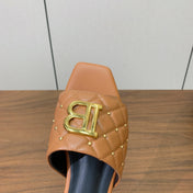 BALMAIN 26S QUILTED MULES IN LIGHT BROWN CALFSKIN