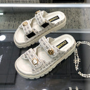 DAD SANDAL MULE IN WHITE MIX BLACK TWEED FABRIC