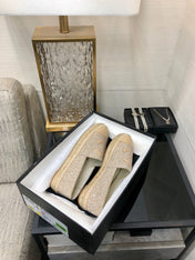 ESPADRILLE BISQUE BEIGE TWEED FABRIC AND CALFSKIN FLATS