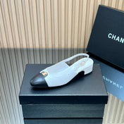CHANEL 25S SLINGBACK SHOE 45MM IN WHITE CALFSKIN GOLD HARDWRE