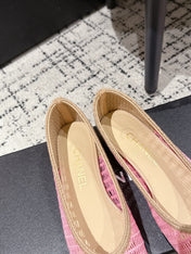 BALLET FLAT 25S IN PINK AND BEIGE RAFFIA