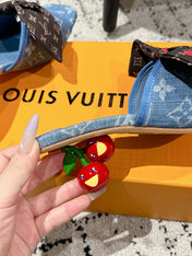 LV CHERRY HIGH HEELS 25S IN BLUE DENIM WITH BOW STYLE 8