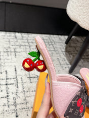 LV CHERRY HIGH HEELS 25S IN LIGHT PINK DENIM WITH BOW STYLE 6