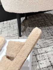 CELINE 25S SLIDES TRIOMPHE IN BIEGE SPONGE FABRIC