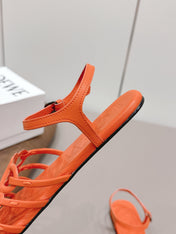 LOEWE 26S SQUARE TOE SANDALS IN ORANGE CALFSKIN LOGO