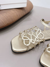 LOEWE 26S SQUARE TOE SANDALS IN GOLD CALFSKIN LOGO