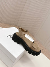 PRADA 26S SINGLE STRAP CHUNKY SOLE SANDALS IN BROWN CANVAS