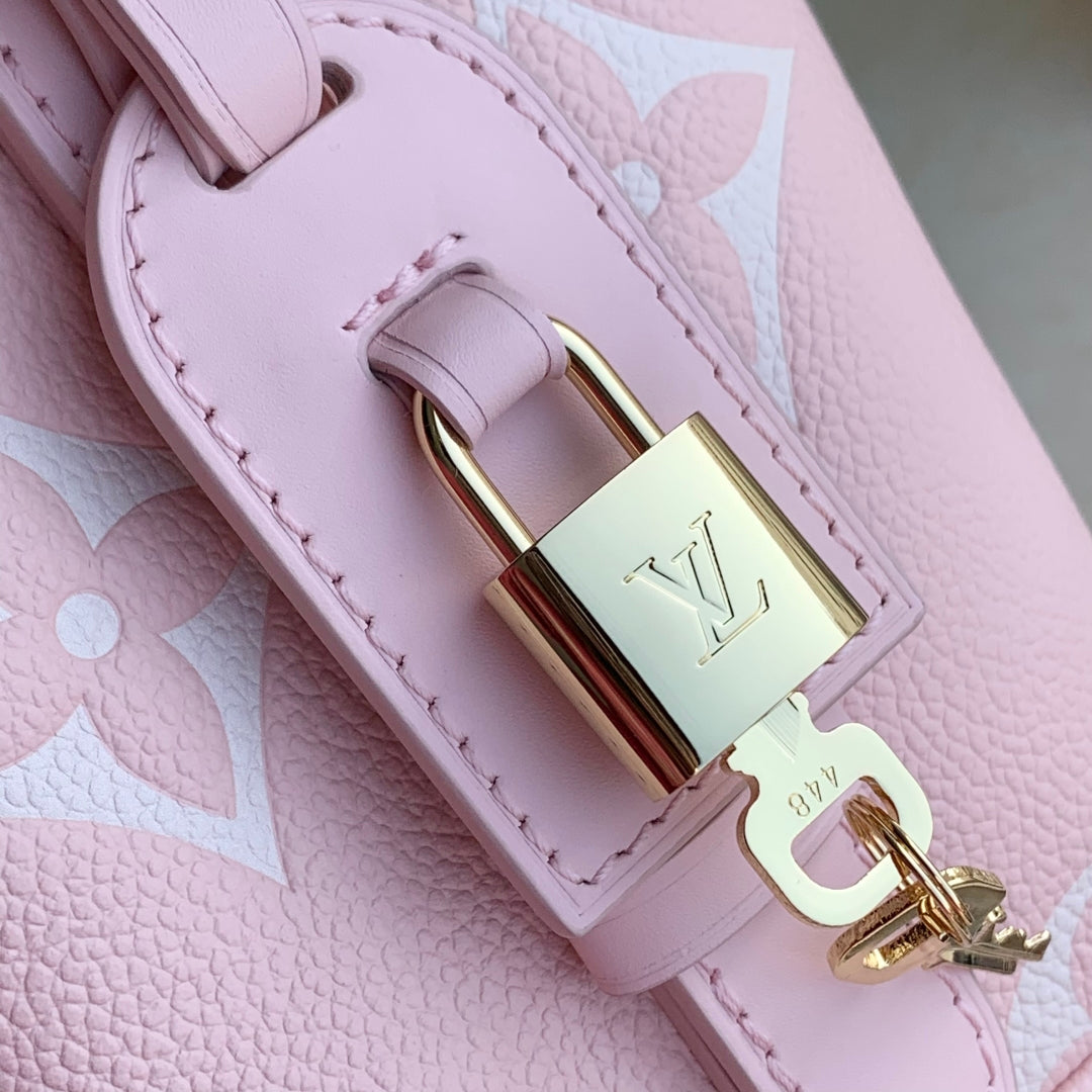 ALL IN BB BAG 18 IN QUARTZ PINK AND BEIGE EMBOSSED COWHIDE