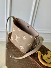 ALL IN BB BAG 18 IN TOURTERELLE GREY AND CREAM EMBOSSED COWHIDE