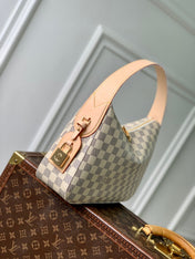 SLOUCHY PM 33 IN WHITE GREY CHECKERBOARD PATTERN DAMIER AZUR COATED CANVAS