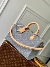 SPEEDY SOFT 30 IN GREY MONOGRAM DENIM LIGHT BROWN CALFSKIN