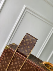 PHONE POUCH 17.5 IN BROWN MONOGRAM COATED CANVAS AND CALFSKIN