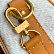 KEEPALL BANDOULIÈRE 25 IN WHITE MONOGRAM HERITAGE CANVAS BRWON CALFSKIN