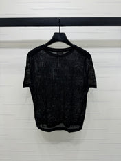 CELINE SHORT-SLEEVE CROCHET TOP BLACK 274808