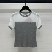 MIUMIU CREW NECK SHORT-SLEEVE SHEER KNIT TOP 274812