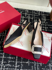 ROGER VIVIER 25S VIVIER SLINGBACK 45MM IN BLACK SILK EMBELLISHED CRYSTALS