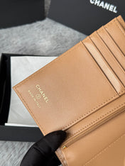 CHANEL 25S MULTI PURPOSE PASSPORT WALLET 15 IN GOLDEN CARAMEL CALFSKIN GOLD HARDWARE