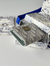 DIOR 25S 30 MONTAIGNE DAHLIA WALLET 11 IN GRAY DIOR OBLIQUE JACQUARD