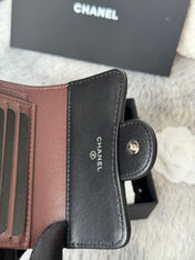 CHANEL 25S CF SMALL TRI FOLD WALLET 11 IN BLACK LAMBSKIN SILVER HARDWARE