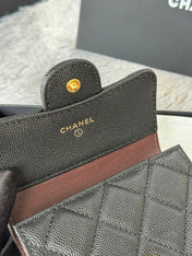 CHANEL 25S CF SMALL TRI FOLD WALLET 11 IN BLACK CAVIAR GOLD HARDWARE