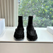YSL 25S ANKLE FLAT BOOTS IN BLACK SUEDE WITH SIDE ZIPPER