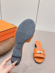 HM 26S KELLY HEEL SANDAL 50MM IN ORANGE EPSOM CALFSKIN SILVER HARDWARE