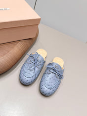 MIUMIU 26S LOAFER MULES IN BLUE CALFSKIN
