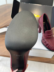 YSL 26S HEELED LOAFERS 100 MM IN DARK RED CALFSKIN