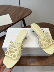 LOEWE 26S HIGH HEEL SANDALS IN LIGHT YELLOW CALFSKIN