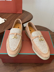 LP 26S LOAFERS IN LIGHT BROWN SUEDE & FABRIC GOLD HARDWARE