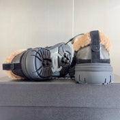 CHANEL 25S SNEAKERS WITH FUR ACCENTS 40MM IN BLACK AND BROWN CALFSKIN