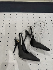 L'ENTRACTE SLINGBACK PUMPS IN BLACK SATIN