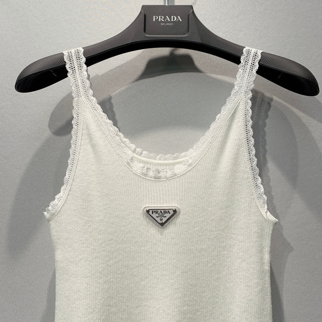 PRADA 26S LACE-TRIMMED SLEEVELESS TOP 1000