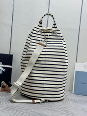 PRADA 25S DRAWSTRING BACKPACK 55 IN HORIZONTAL STRIPES CANVAS SILVER HARDWARE