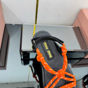 RIVIERE SANDALS IN BLACK CALFSKIN ORANGE CORD