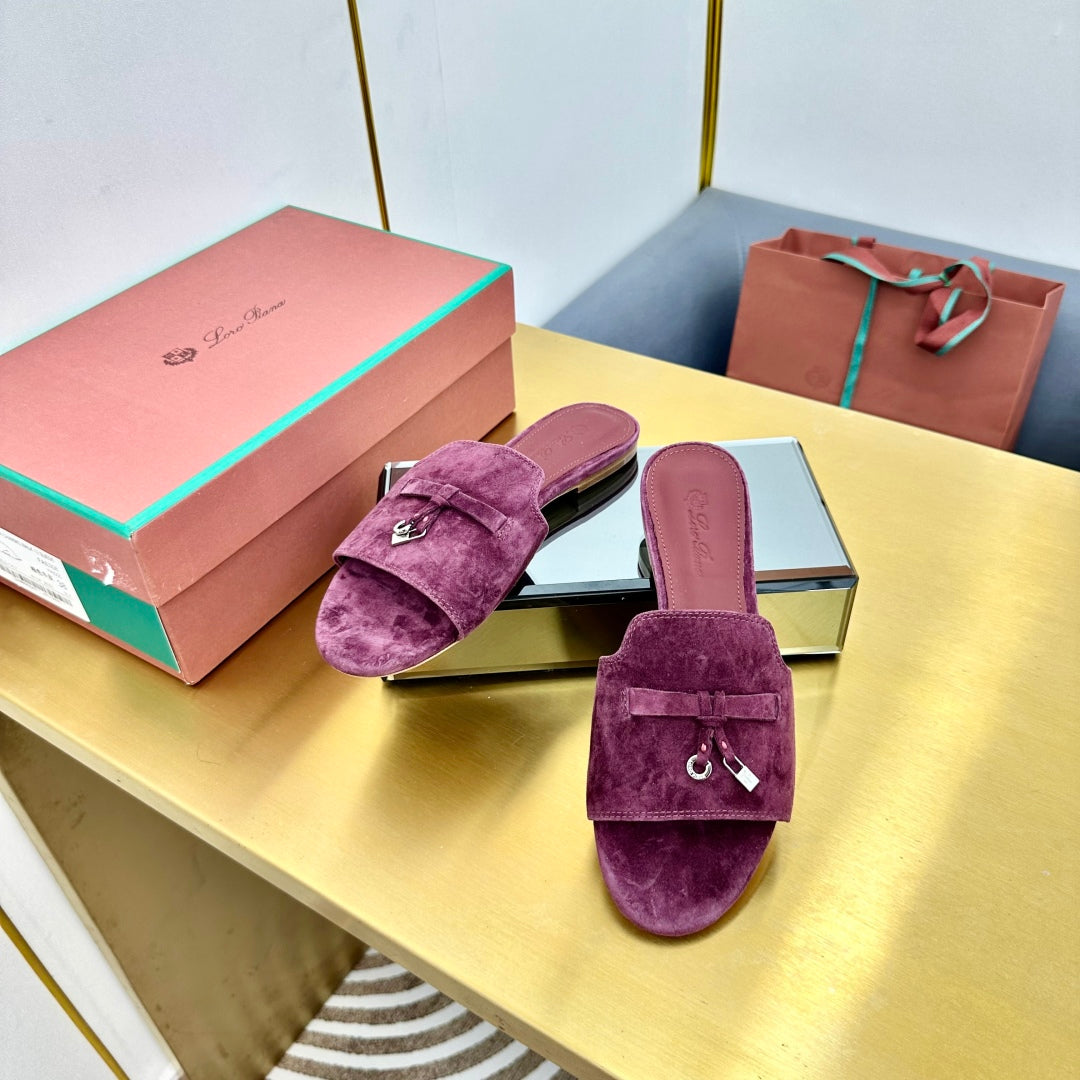 LP SANDALS 25S IN WINE PURPLE SUEDE WITH SILVER HARDWARE