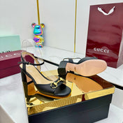 GG HEELED SANDALS 25S 65 MM IN BLACK LAMBSKIN WITH GOLD HARDWARE