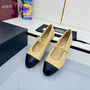 CC MARY JANE FLAT 25S IN BEIGE LAMBSKIN EMBOSSED LOGO