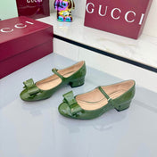 GG MARY JANE 25S IN MOSS GREEN LAMBSKIN WITH BOW