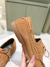 CELINE 26S LACE-UP LOAFERS IN BROWN SUEDE