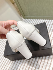 CHANEL 25S SLINGBACK SHOES 90MM IN WHITE CALFSKIN SQUARE TOE GOLD HARDWARE