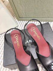 CHANEL 25S HIGH-HEELED SQUARE-TOE SLINGBACK 90MM IN BLACK CALFSKIN