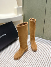 CHANEL 25S KNEE-HIGH BOOTS IN CARAMEL SUEDE GOLD HARDWARE