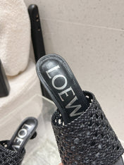 LOEWE 26S WOVEN HEEL SANDALS 50 MM IN BLACK LAMBSKIN