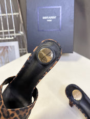 YSL 25S JILL MULES 75MM IN LEOPARD PRINT SMOOTH CALFSKIN