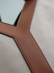 YSL 25S Y TOTE 50 IN BROWN BEIGE CANVAS AND CALFSKIN