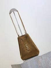 YSL 25S POCHON BAG 24 IN CARAMEL COGNAC SUEDE GOLD HARDWRE