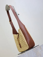 YSL 25S LE 5 À 7 SUPPLE BABY 16 IN RAFFIA AND CALFSKIN GOLD HARDWARE
